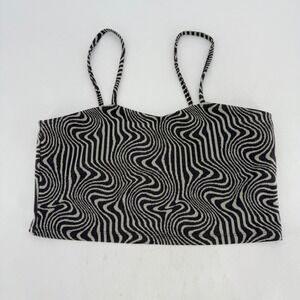 PrettyLittleThing‎ Top US 12 Black Beige Wave Pattern Sleeveless Crop